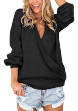 Load image into Gallery viewer, Women Lantern Sleeves Surplice Sweater
